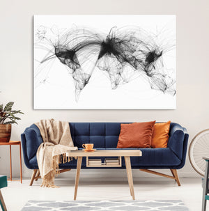 Flight Routes Air Traffic Map Canvas Wall Art - Framed -