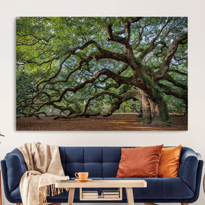 Historic Tree Wall Art – Framed Mossy Branch Canvas Artwork,