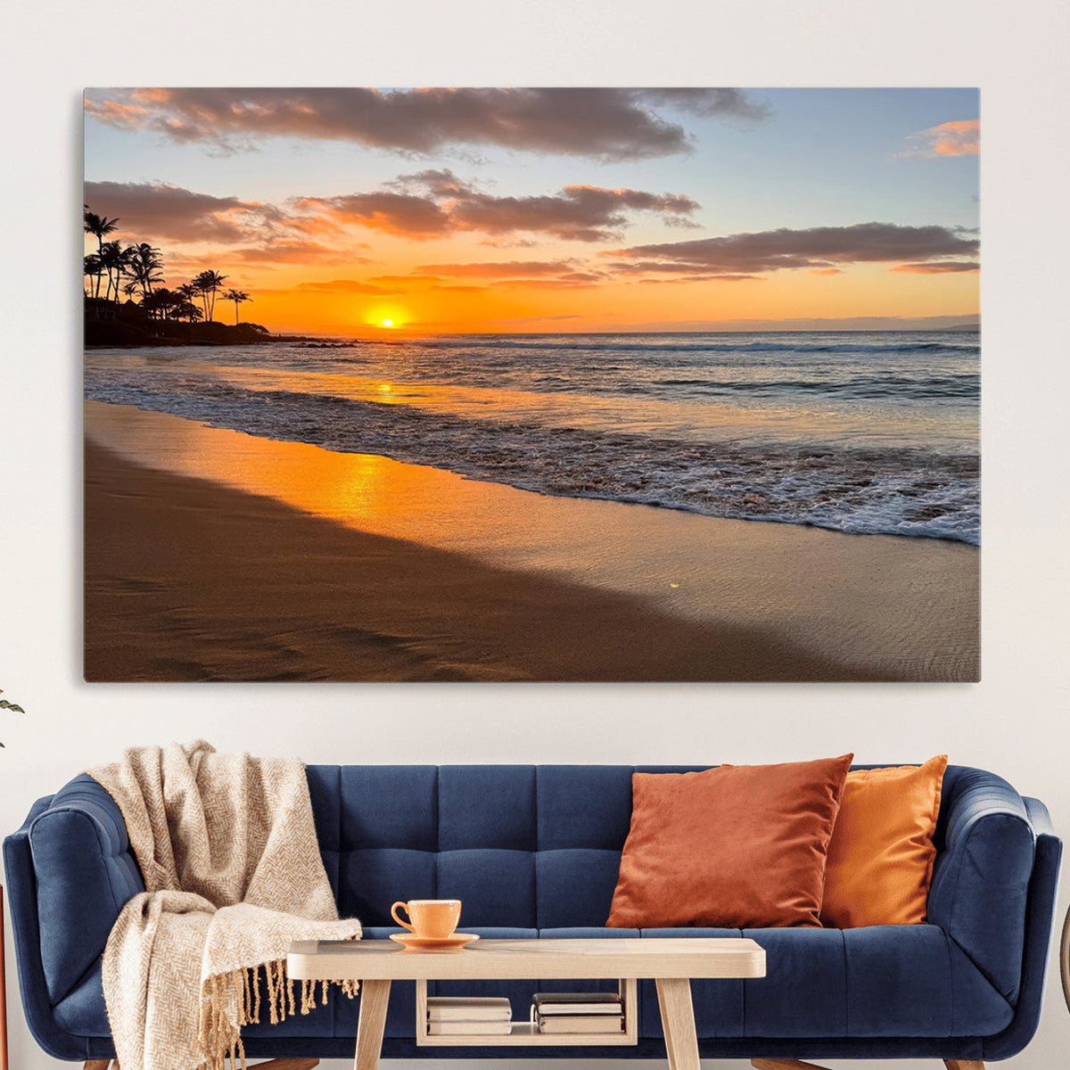 Tropical Beach Wall Art – Framed Sunset Ocean Canvas