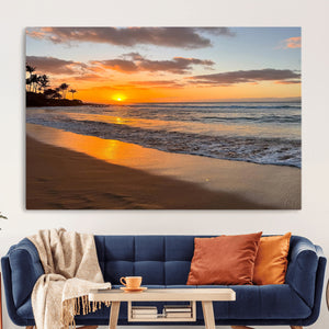 Tropical Beach Wall Art – Framed Sunset Ocean Canvas