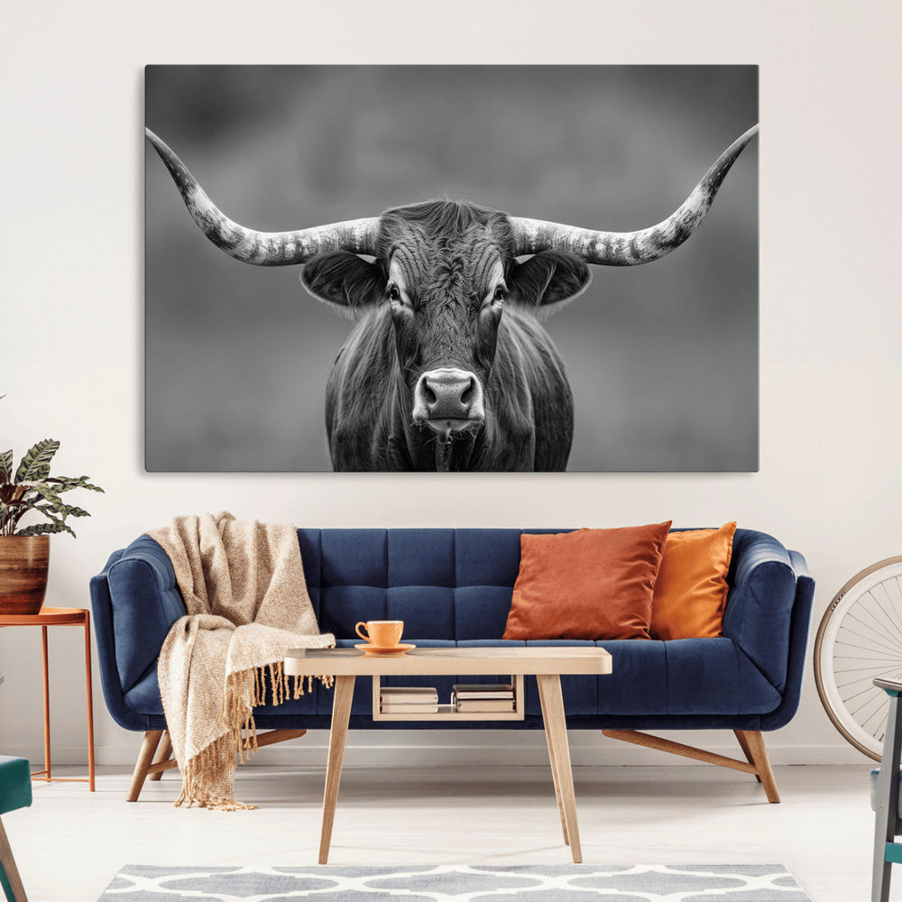 Texas Longhorn Wall Art Canvas Print – Framed Western Bull