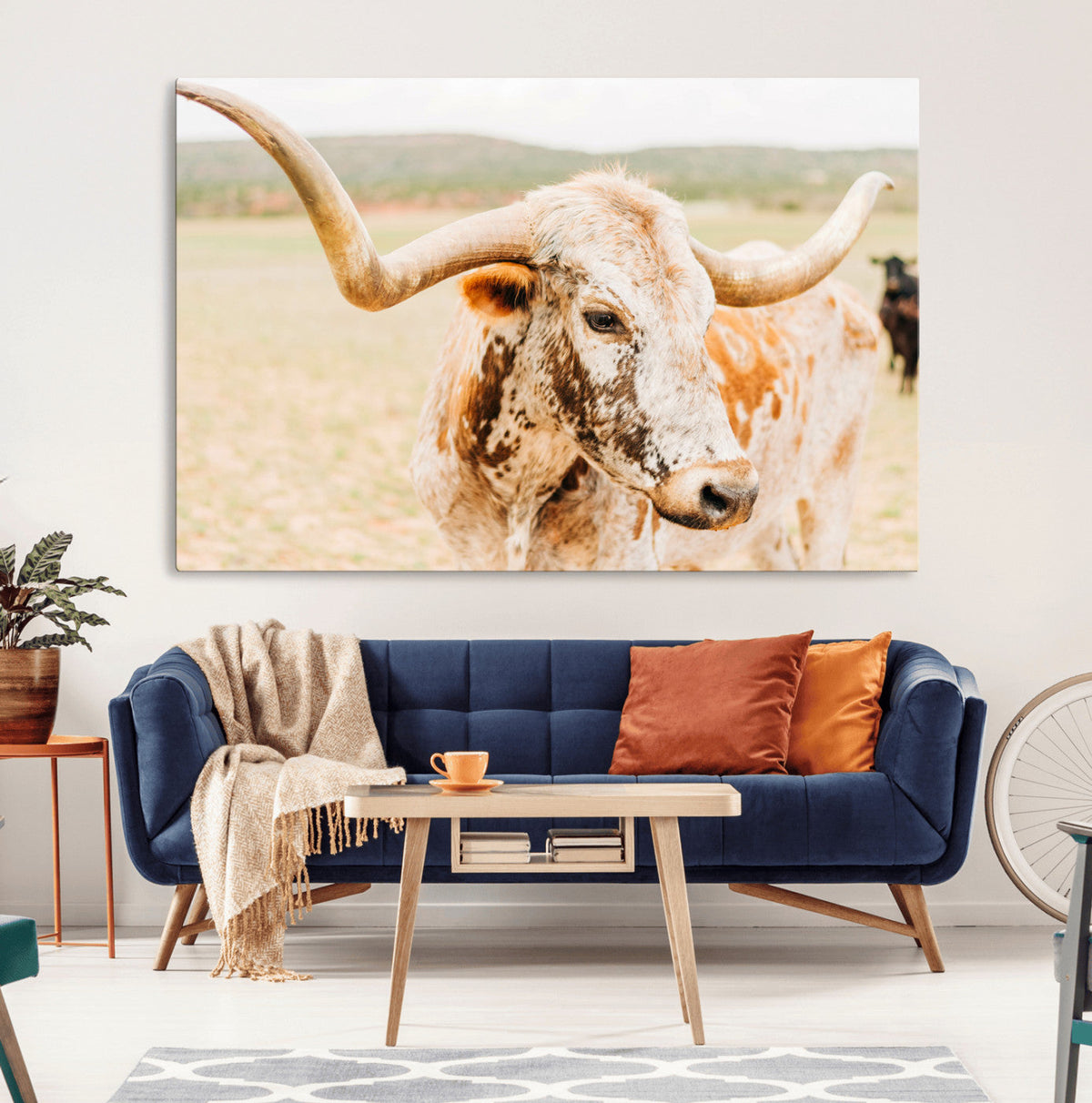 Texas Longhorn Wall Art Canvas Print – Framed Spotted Cow