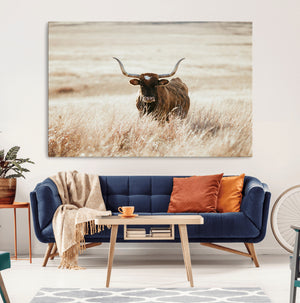 Texas Longhorn Wall Art Canvas Print – Framed Brown Horned