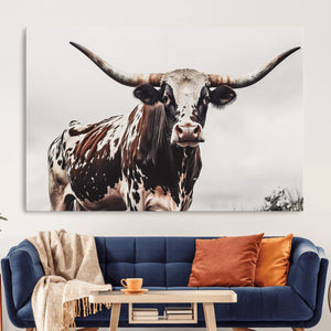 Texas Longhorn Wall Art Canvas Print – Framed Spotted Bull