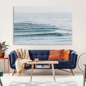 Ocean Waves Wall Art Canvas Print – Framed Surfer Lineup