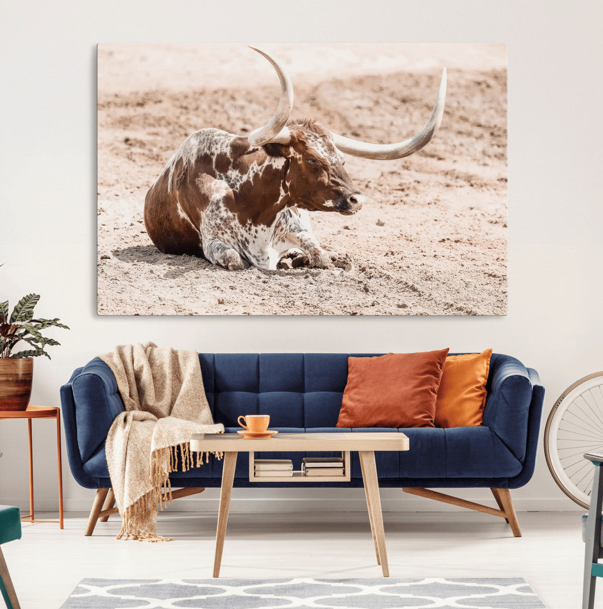 Texas Longhorn Wall Art Canvas Print – Framed Resting Bull