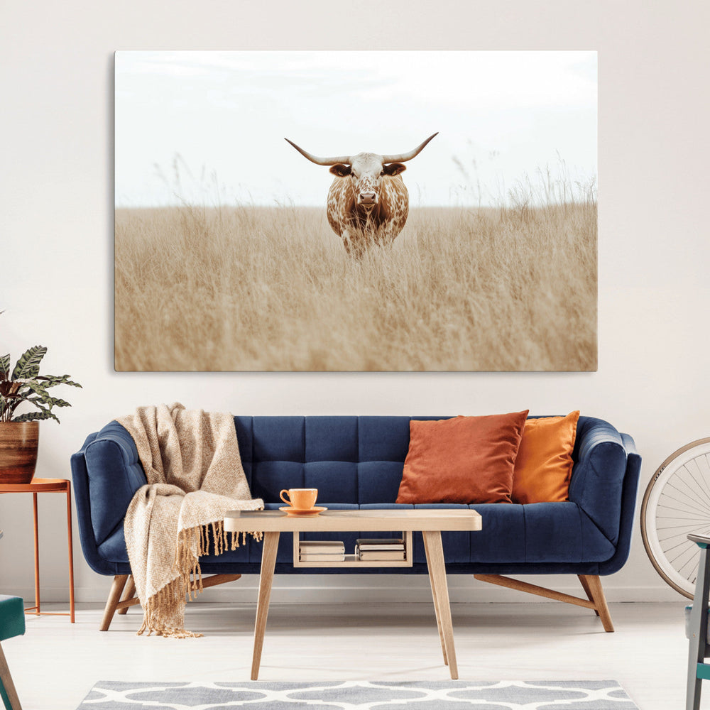 Texas Longhorn Wall Art Canvas Print – Framed Lone Cattle