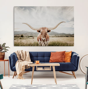 Texas Longhorn Wall Art Canvas Print – Framed Western Cow