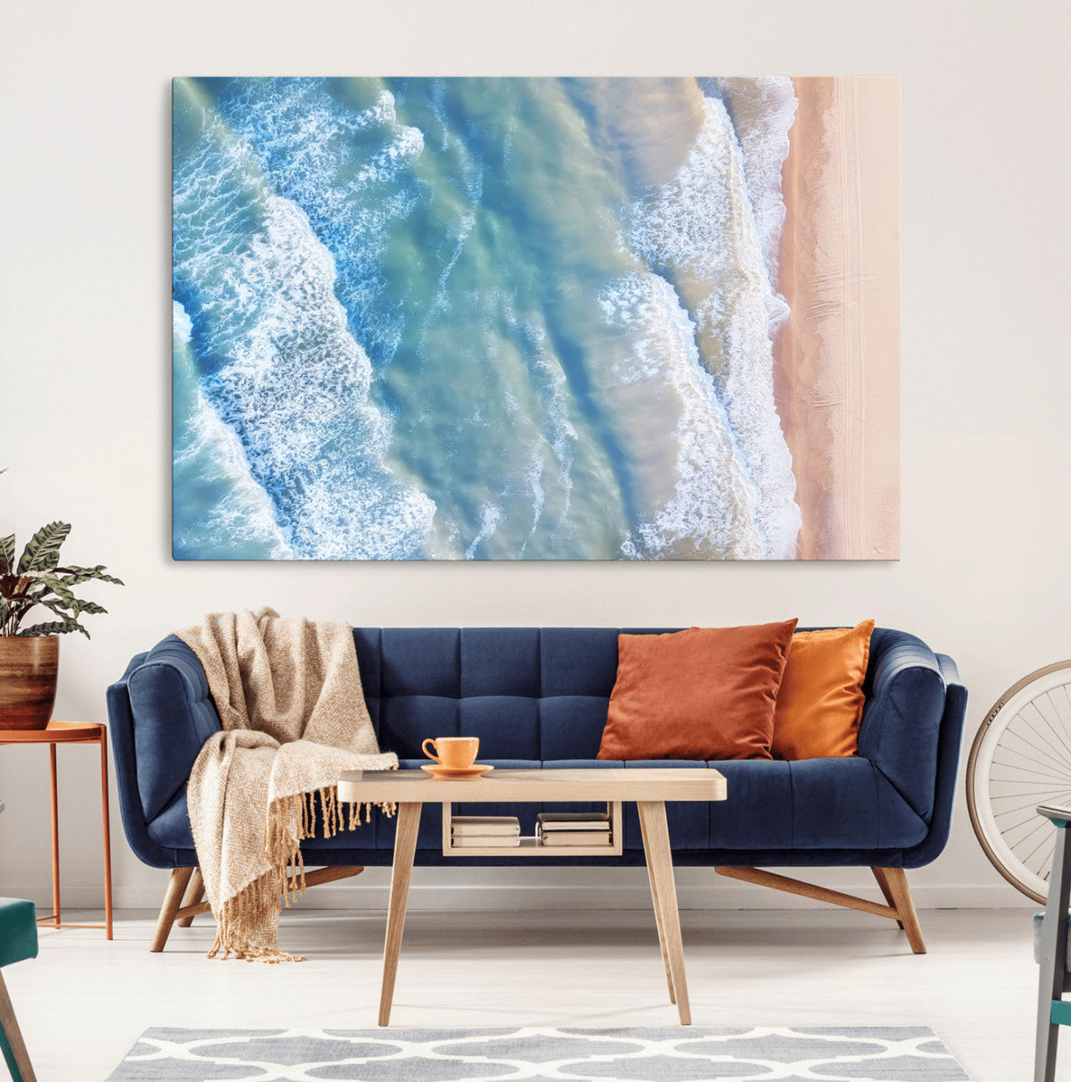 Aerial Ocean View Wall Art Canvas Print – Framed Soft Blue