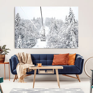Snowy Ski Lift Wall Art – Framed Winter Mountain Canvas