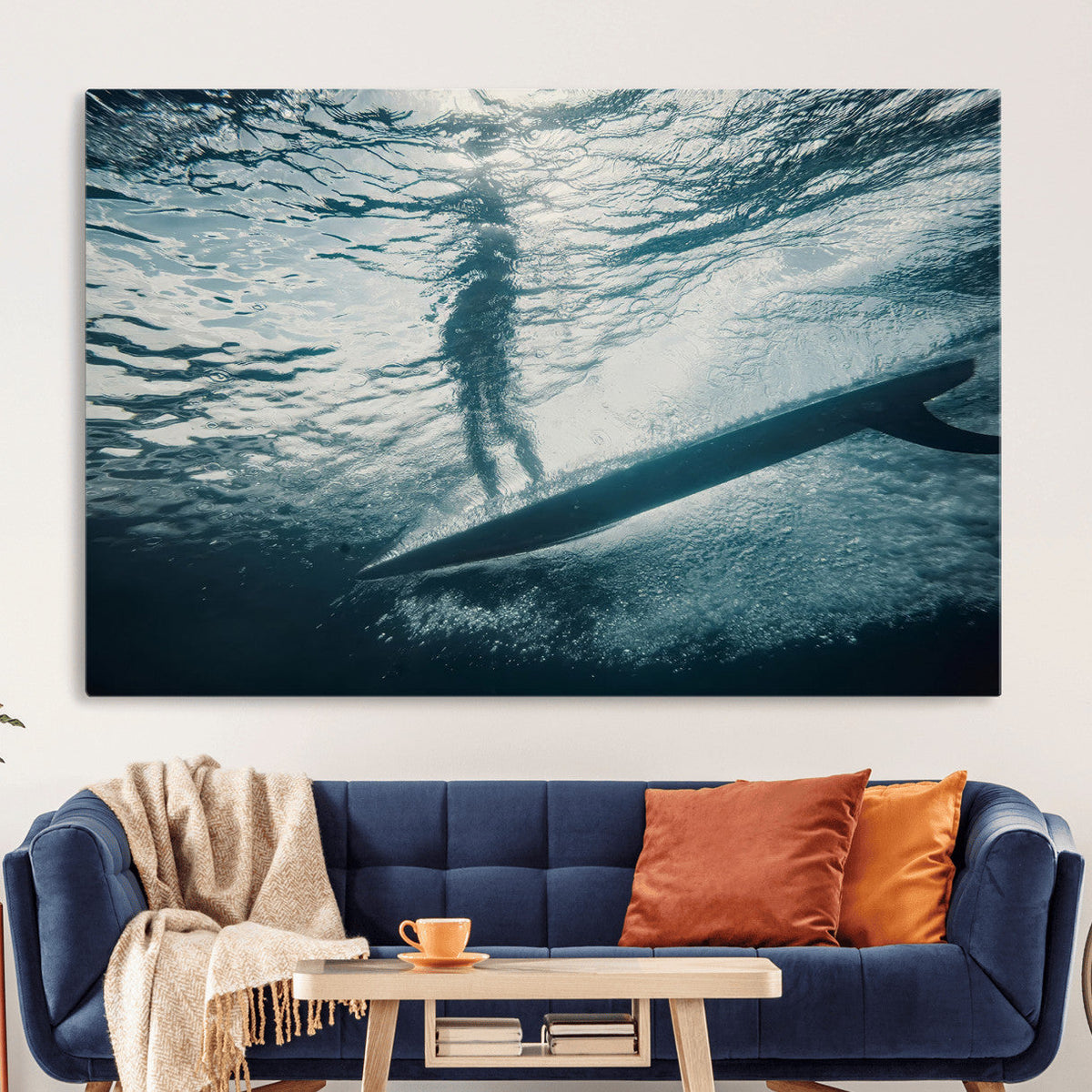 Underwater Surf Wall Art – Framed Ocean Wave Canvas Artwork,