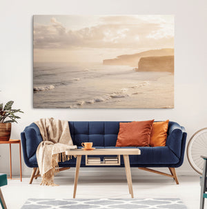 Misty Coastal Wall Art Canvas Print – Framed Golden Sunset