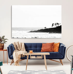 Surfer Cliffs Wall Art Canvas Print – Framed Black White