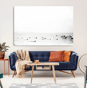 Monochrome Swimming Wall Art Canvas Print – Framed Ocean