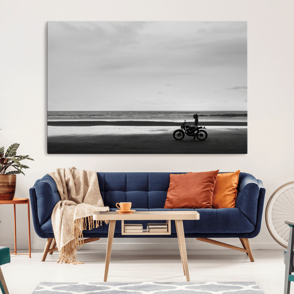 Motorcycle Beach Wall Art Canvas Print – Framed Vintage