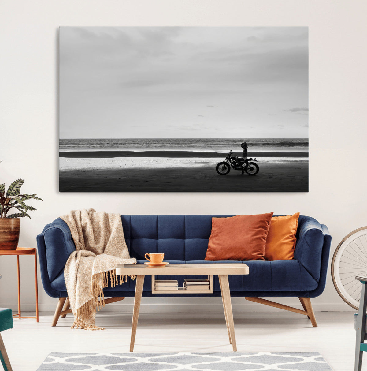 Motorcycle Beach Wall Art Canvas Print – Framed Vintage