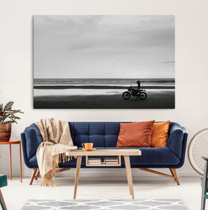 Motorcycle Beach Wall Art Canvas Print – Framed Vintage