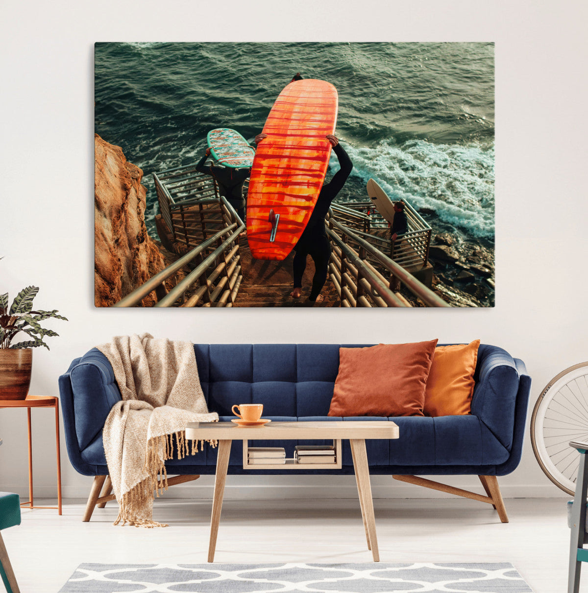 Surfer Stairway Wall Art Canvas Print – Framed Ocean Surf