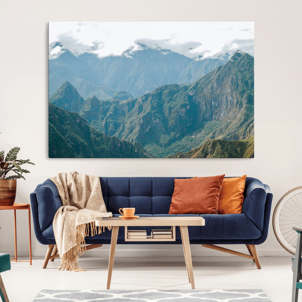 Misty Mountain Wall Art Canvas Print – Framed Cloudy Andean