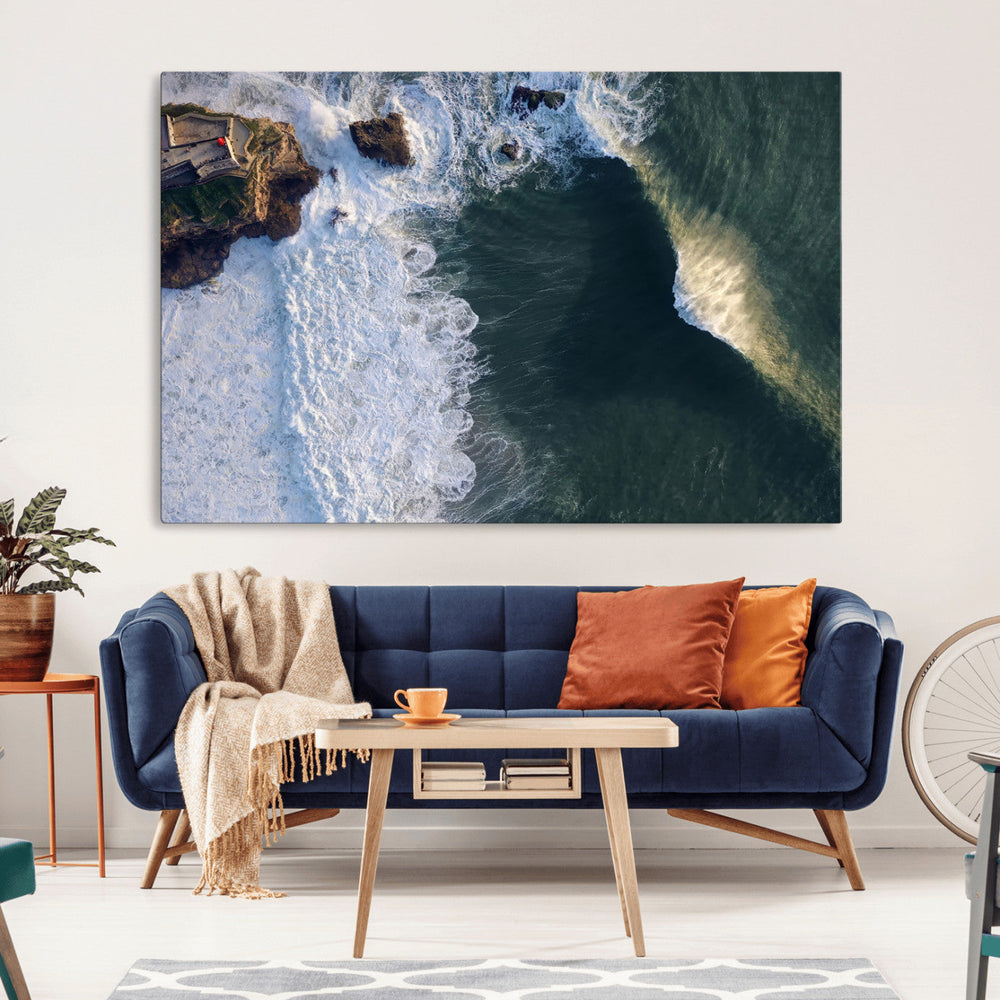 Nazare Coast Wall Art Canvas Print – Framed Aerial Ocean Art