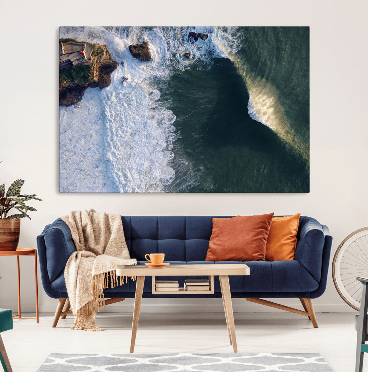 Nazare Coast Wall Art Canvas Print – Framed Aerial Ocean Art