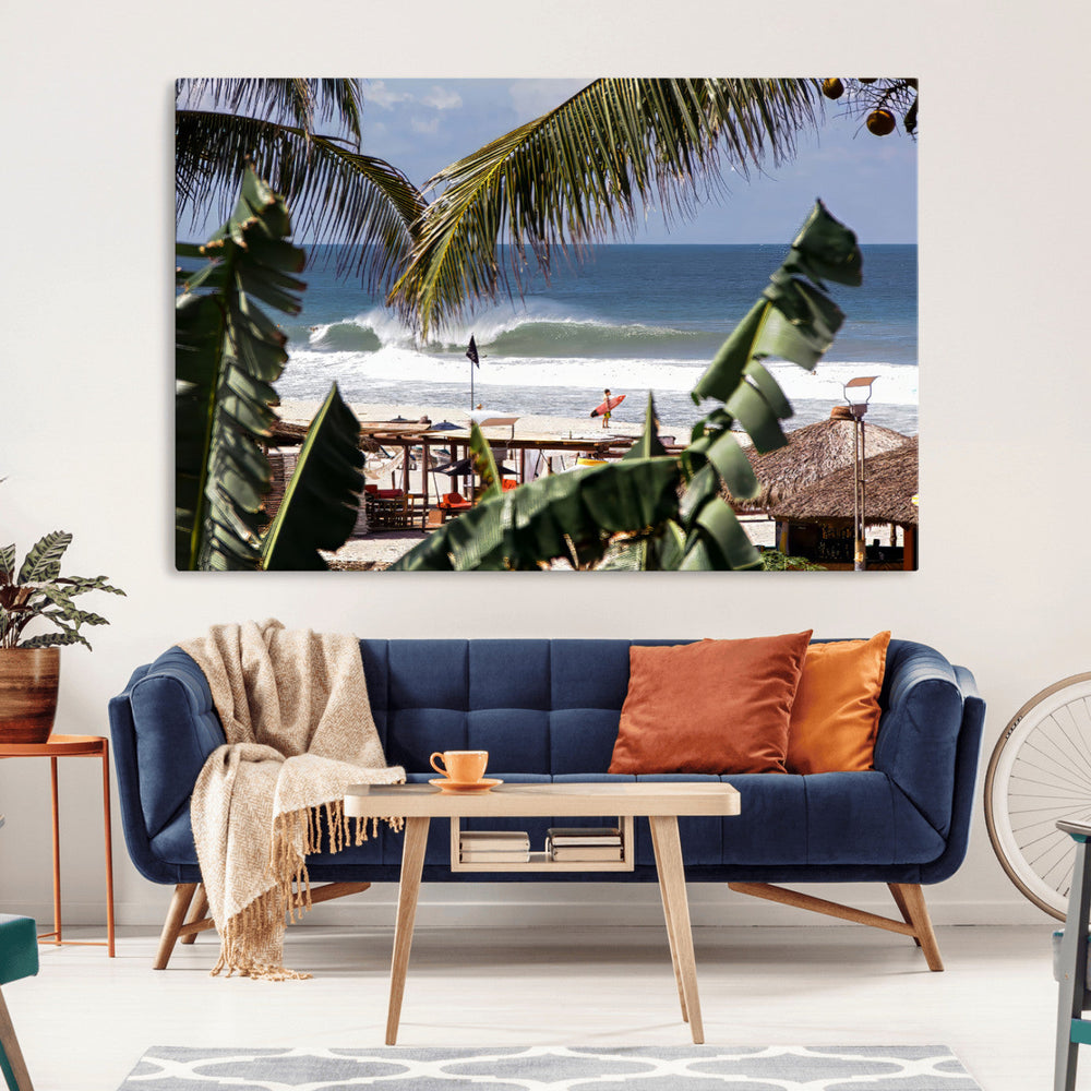 Tropical Shoreline Wall Art Canvas Print – Framed Surfer