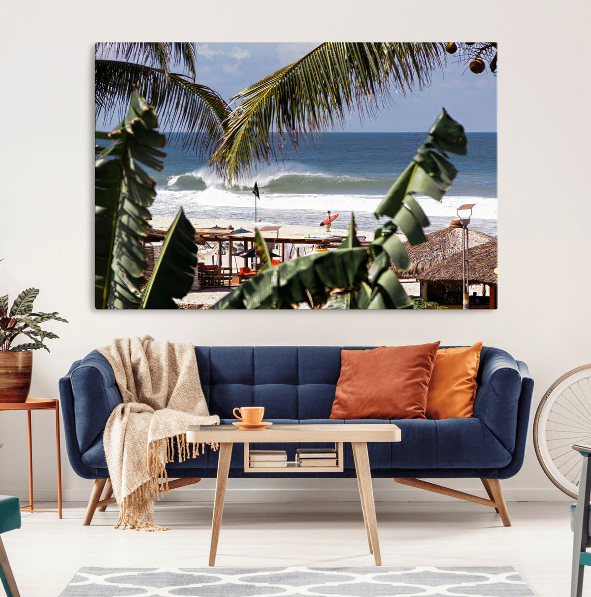 Tropical Shoreline Wall Art Canvas Print – Framed Surfer