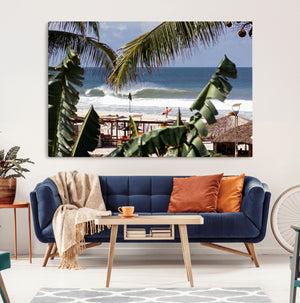 Tropical Shoreline Wall Art Canvas Print – Framed Surfer