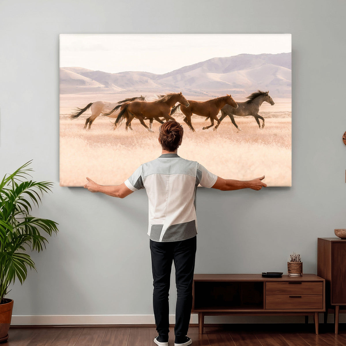 Wild Horse Wall Art Canvas Print – Framed Rustic Western Art