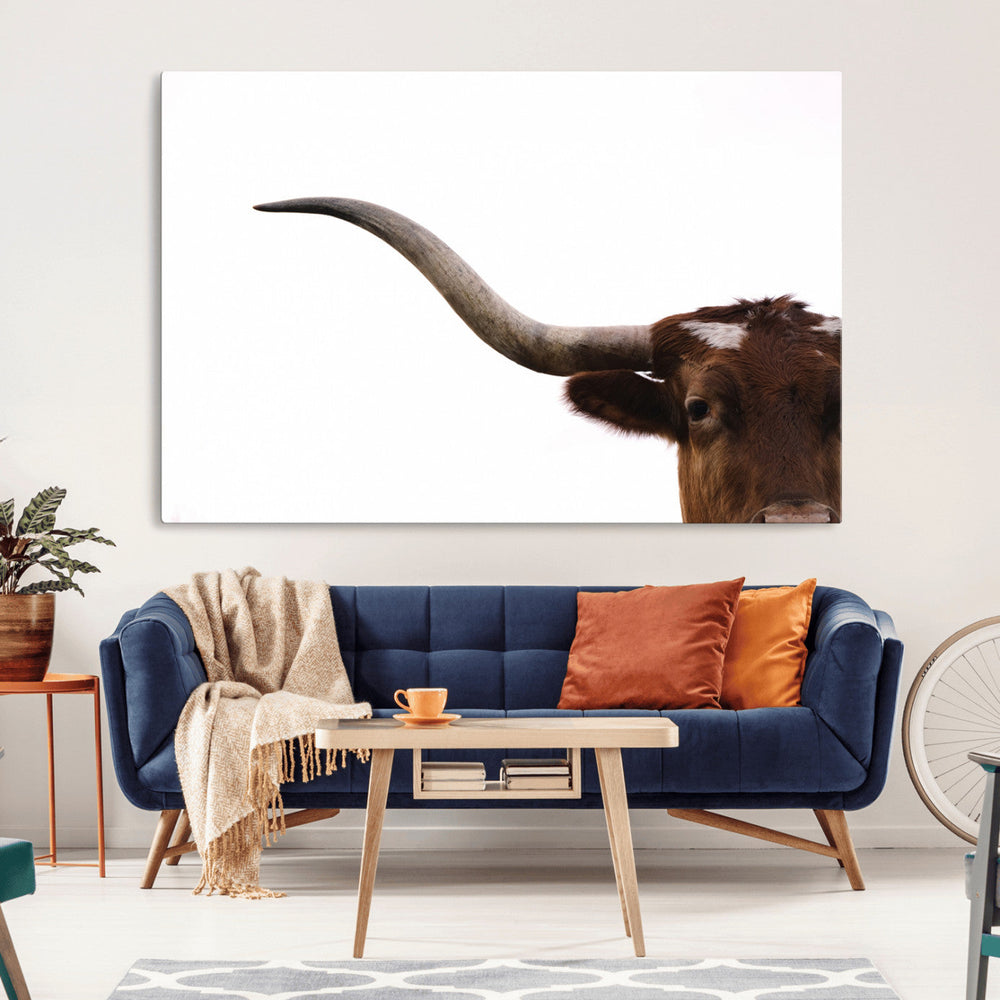 Texas Longhorn Wall Art Canvas Print – Framed Minimalist Cow