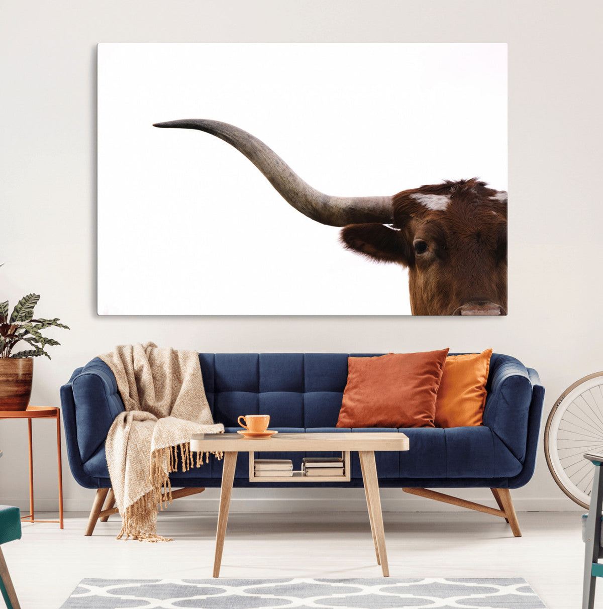 Texas Longhorn Wall Art Canvas Print – Framed Minimalist Cow