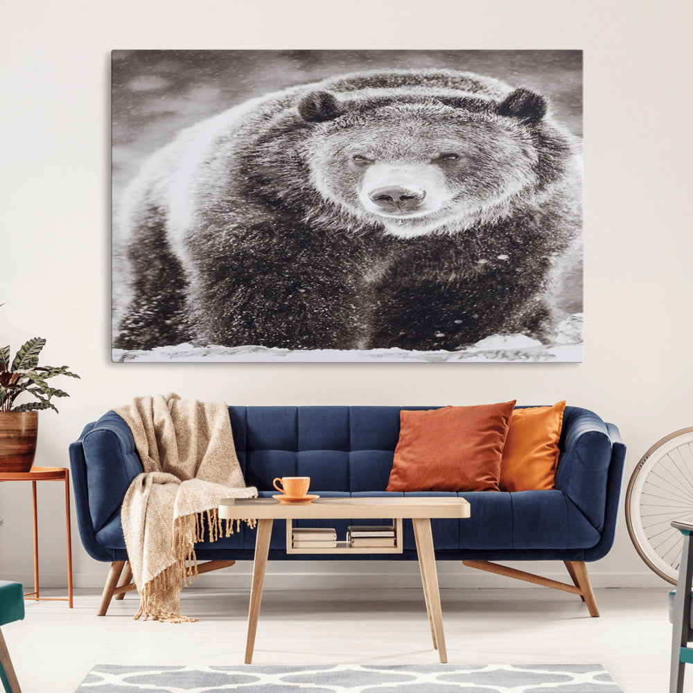 Grizzly Bear Wall Art Canvas Print – Framed Rustic Lodge Art