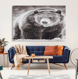 Grizzly Bear Wall Art Canvas Print – Framed Rustic Lodge Art