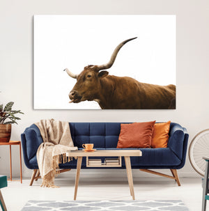 Longhorn Cow Wall Art Canvas Print – Framed Rustic Animal