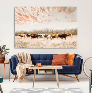 Cow Herd Wall Art Canvas Print – Framed Farmhouse Cattle