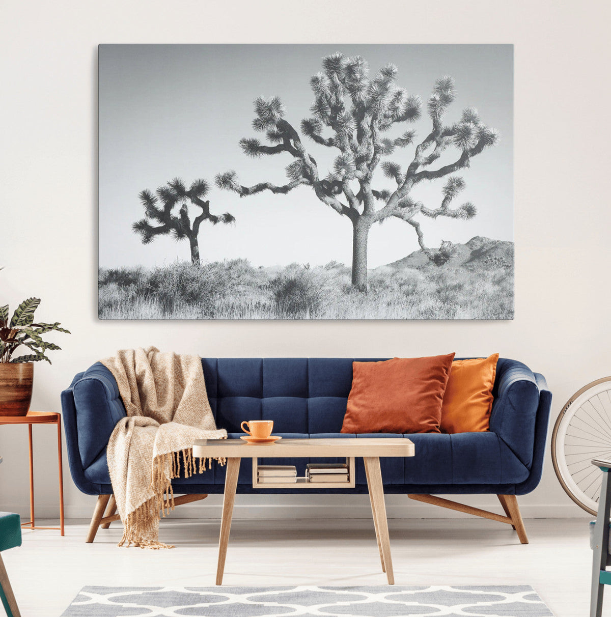 Joshua Tree Wall Art Canvas Print – Black and White Desert