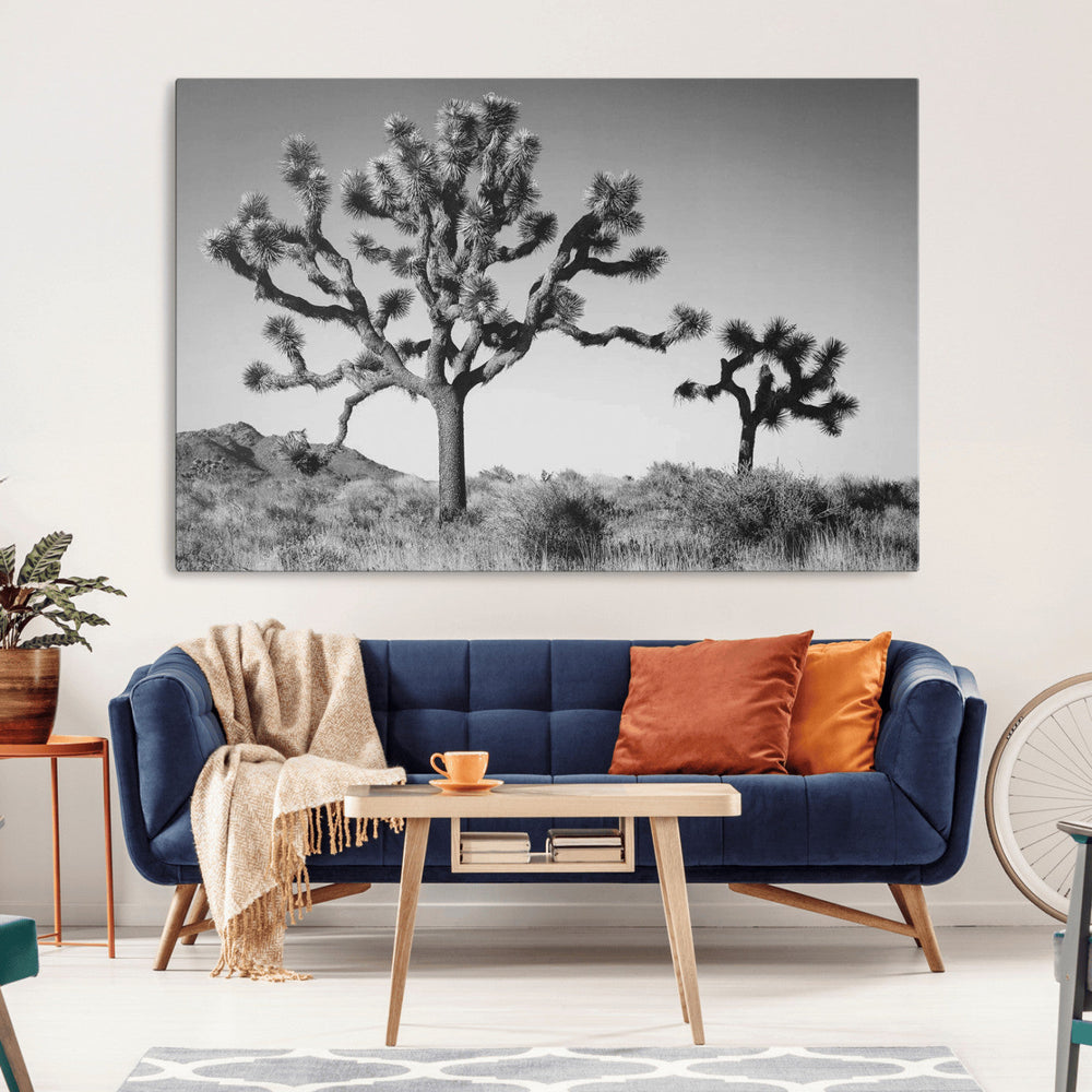 Joshua Tree Wall Art Canvas Print – Framed Monochrome Desert