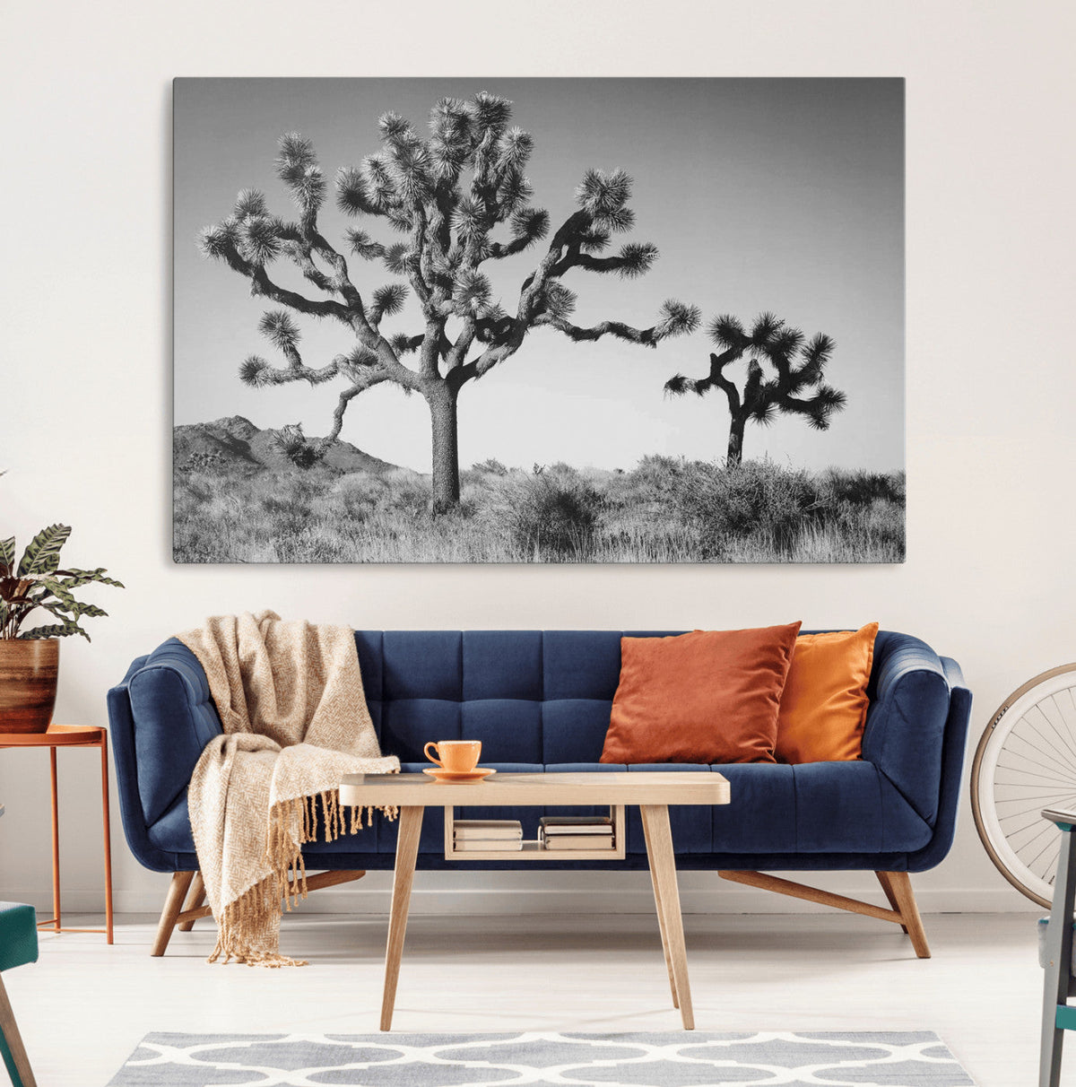 Joshua Tree Wall Art Canvas Print – Framed Monochrome Desert
