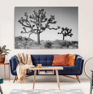 Joshua Tree Wall Art Canvas Print – Framed Monochrome Desert