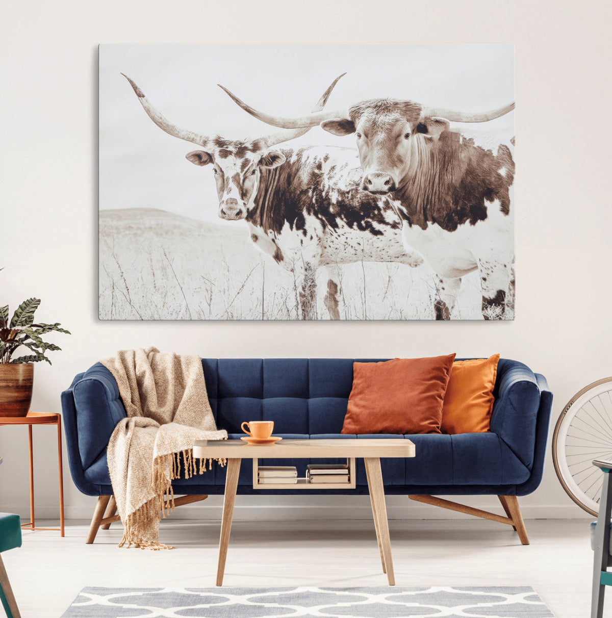 Longhorn Wall Art Canvas Print – Framed Western Cow Canvas