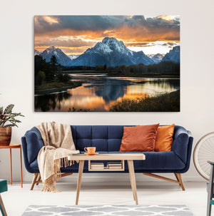 Mountain Sunset Wall Art Canvas Print – Framed Alpine
