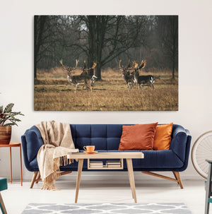 Deer Wall Art Canvas Print – Framed Rustic Wildlife Stags