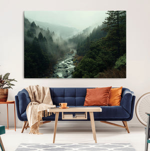 Misty Forest Wall Art Canvas Print – Framed Foggy River