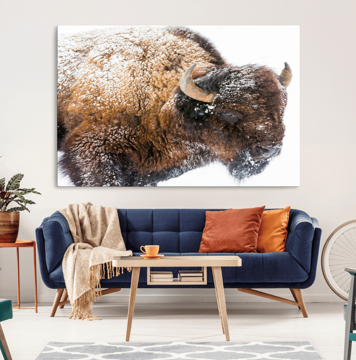 Snowy Buffalo Wall Art Canvas Print – Framed Rustic Lodge