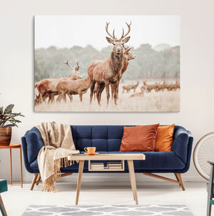 Rustic Nature Wall Art Canvas Print – Stag Woodland Framed