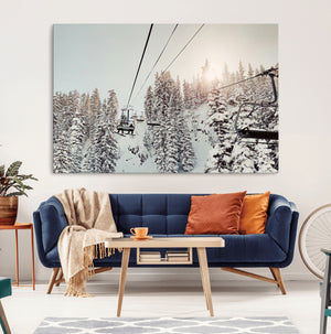Frosty Pines Wall Art Canvas Print – Framed Cozy Cabin Ski