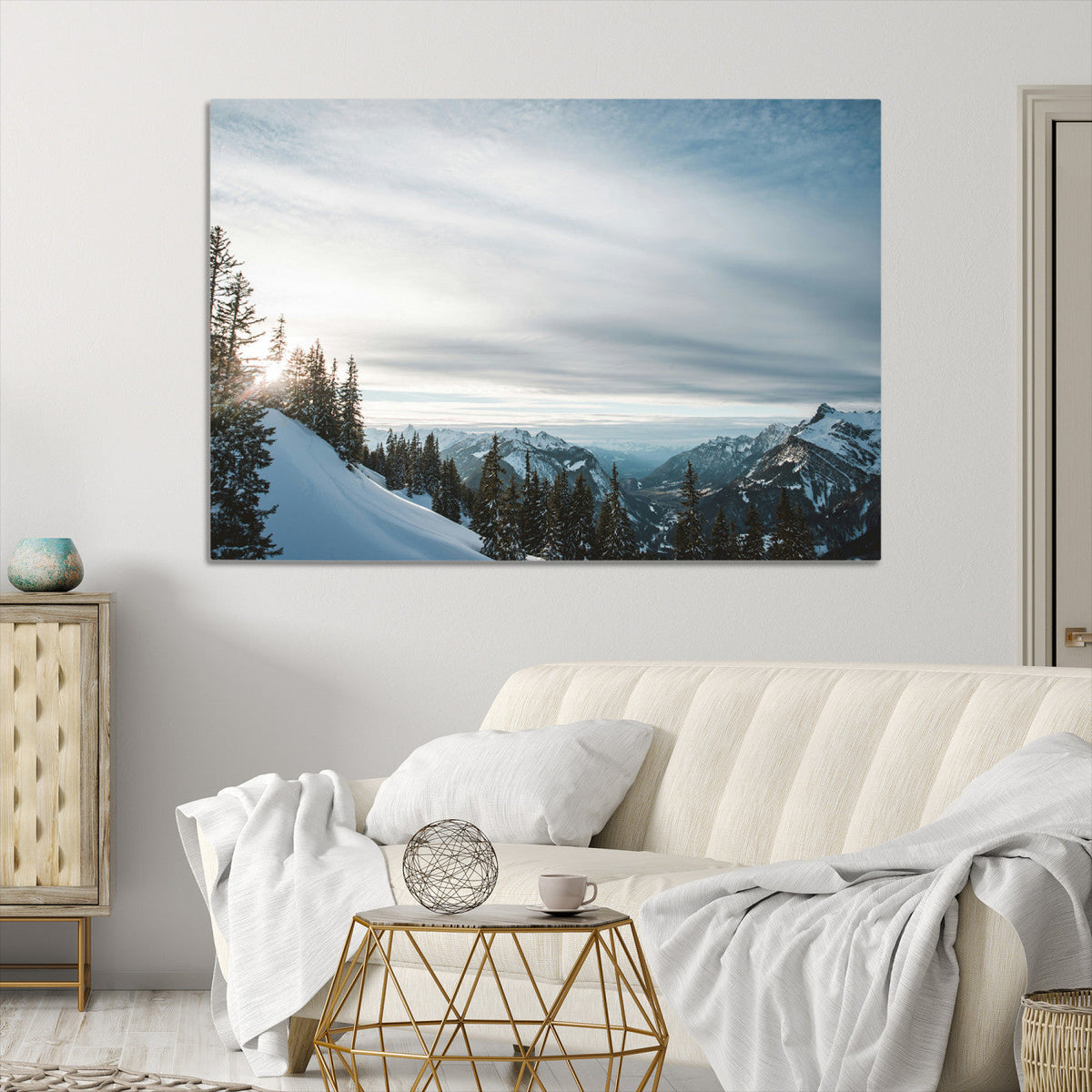 Snowy Mountain Wall Art Canvas Print – Frosty Peaks Alpine