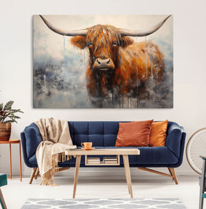 Scottish Highland Wall Art Canvas Print, Framed Longhorn Art