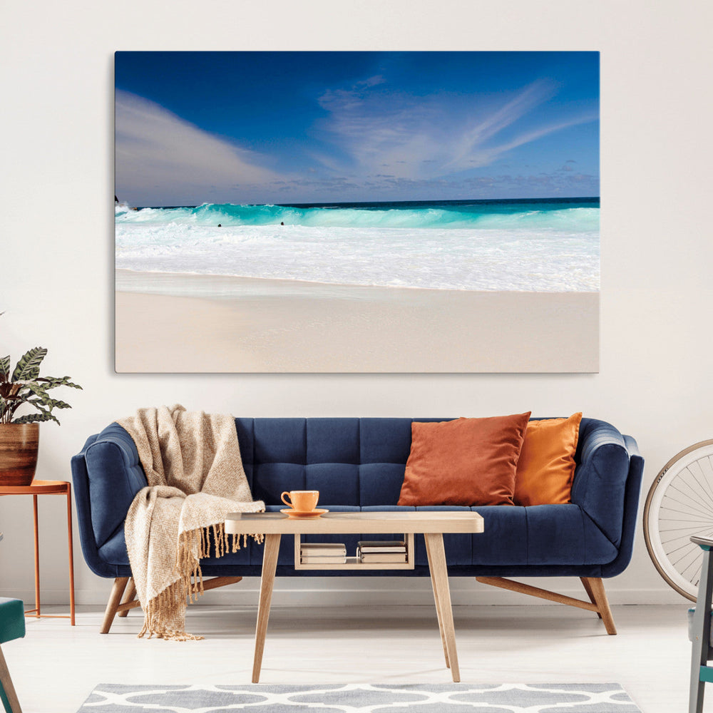 Ocean Breeze Wall Art Canvas Print, Aqua Waves and Coastal