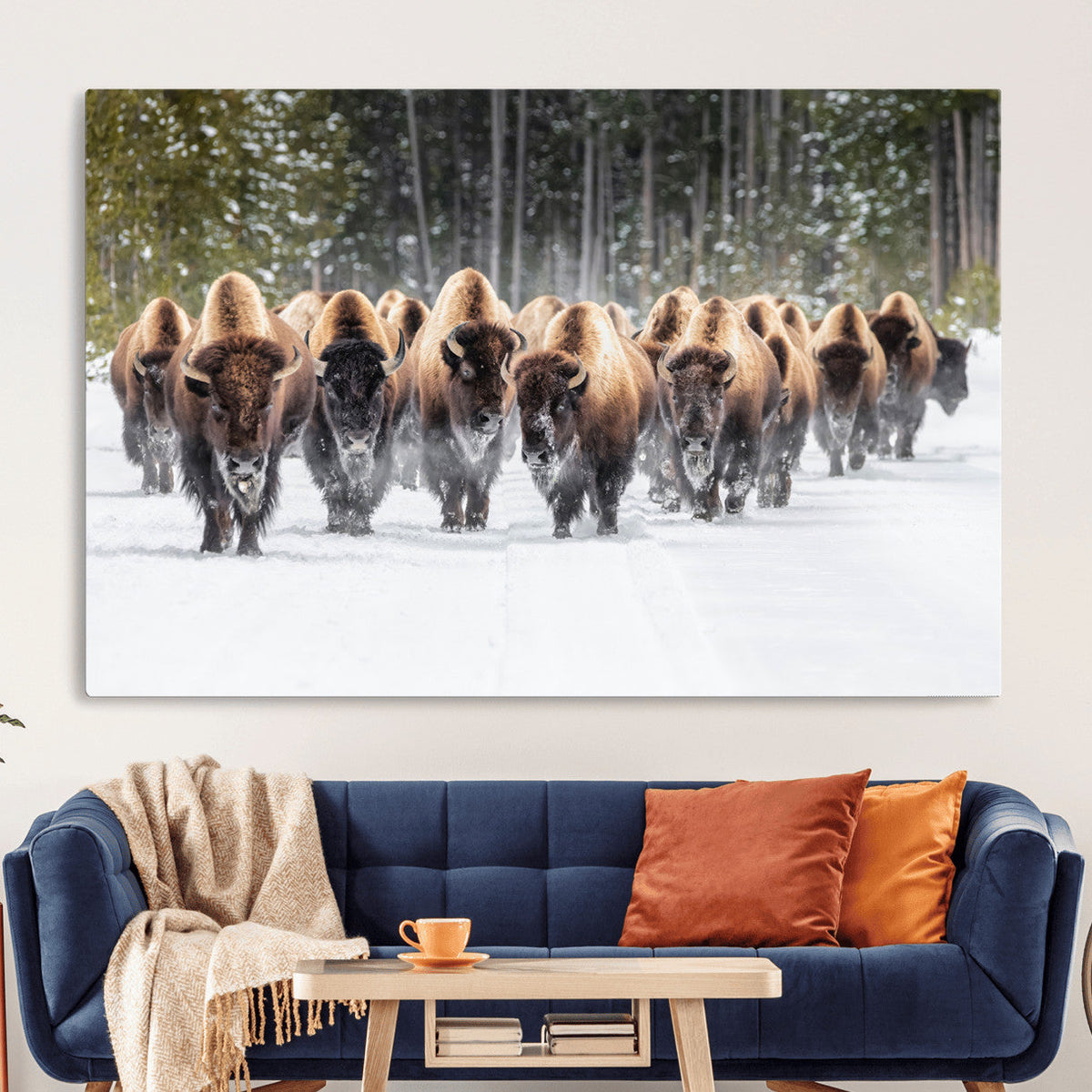 American Bison Herd Wall Art Canvas Print – Powerful Winter